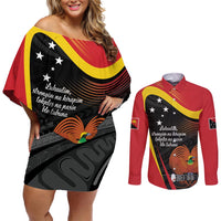 Personalised Papua Niugini Tok Pisin Wik Couples Matching Off Shoulder Short Dress and Long Sleeve Button Shirt