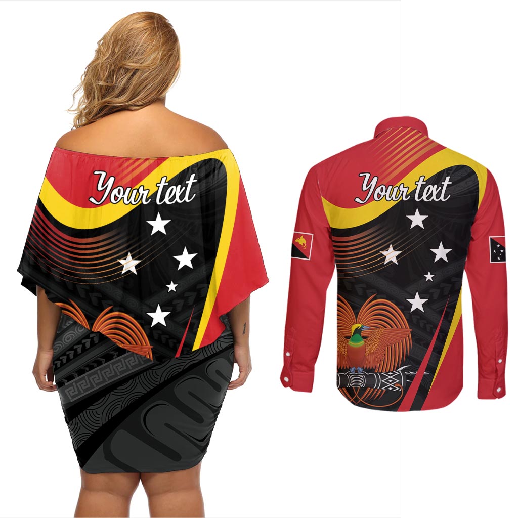 Personalised Papua Niugini Tok Pisin Wik Couples Matching Off Shoulder Short Dress and Long Sleeve Button Shirt