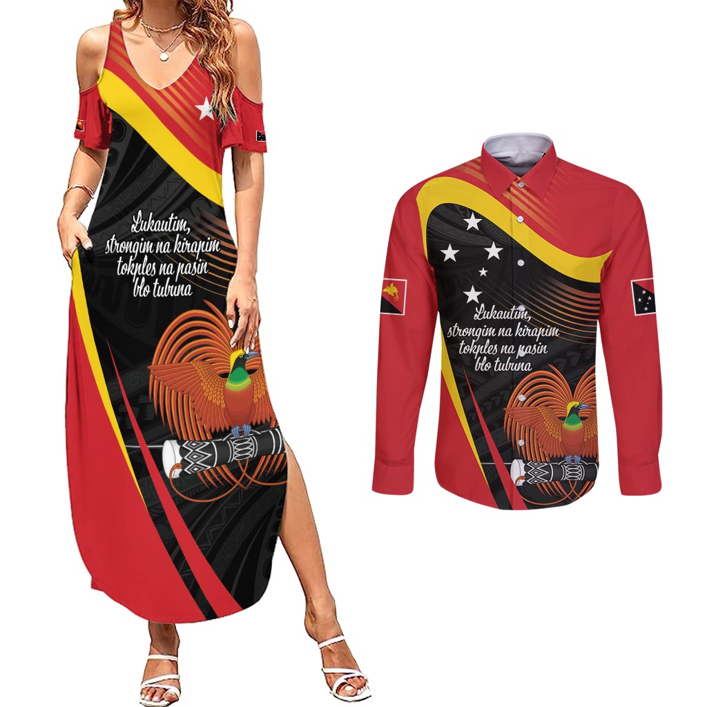 Personalised Papua Niugini Tok Pisin Wik Couples Matching Summer Maxi Dress and Long Sleeve Button Shirt