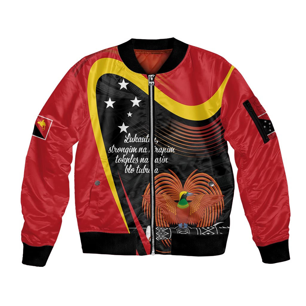 Personalised Papua Niugini Tok Pisin Wik Sleeve Zip Bomber Jacket LT9 Unisex Red - Polynesian Pride