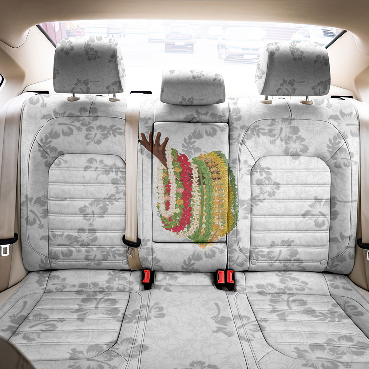 Hawaii Lei Kamehameha Back Car Seat Cover Ke'oke'o Seamless Pattern Hibiscus Flower