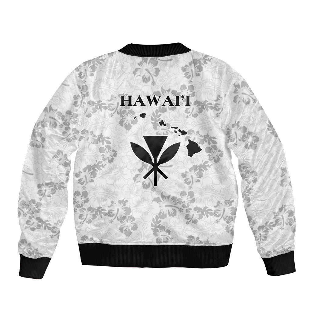 Hawaii Lei Kamehameha Bomber Jacket Ke'oke'o Seamless Pattern Hibiscus Flower