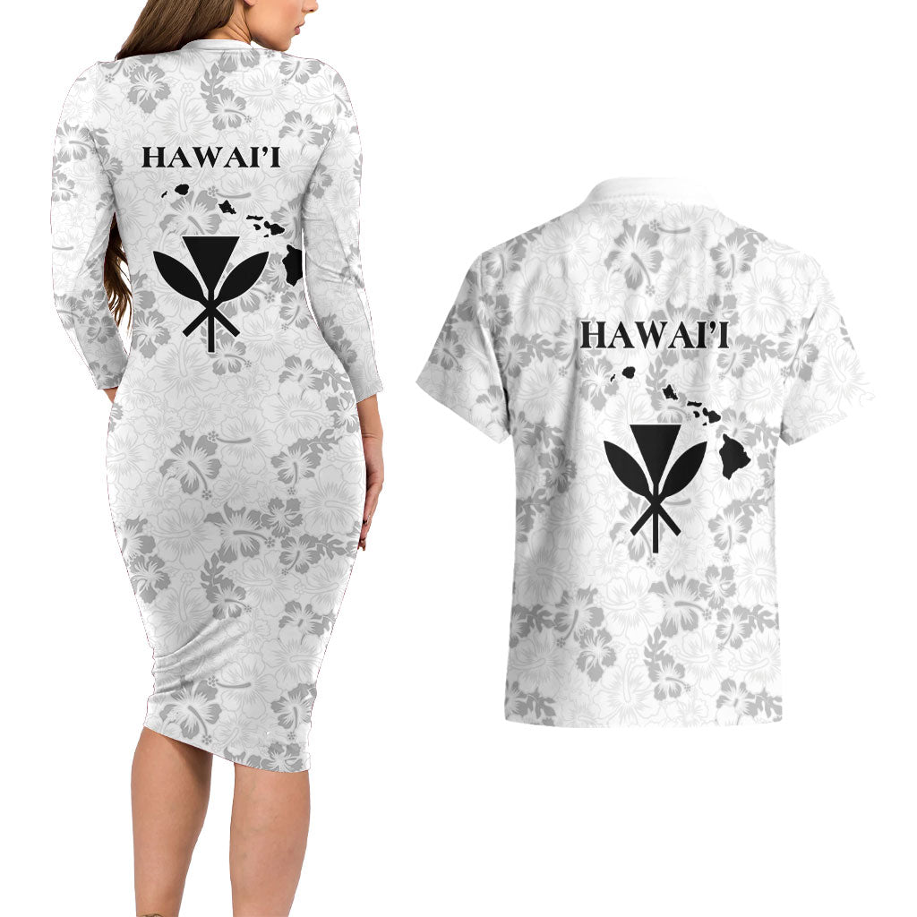 Hawaii Lei Kamehameha Couples Matching Long Sleeve Bodycon Dress and Hawaiian Shirt Ke'oke'o Seamless Pattern Hibiscus Flower LT9 - Polynesian Pride