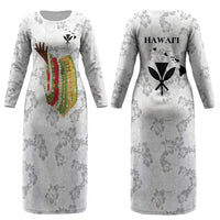 Hawaii Lei Kamehameha Couples Matching Long Sleeve Bodycon Dress and Long Sleeve Button Shirt Ke'oke'o Seamless Pattern Hibiscus Flower LT9 - Polynesian Pride