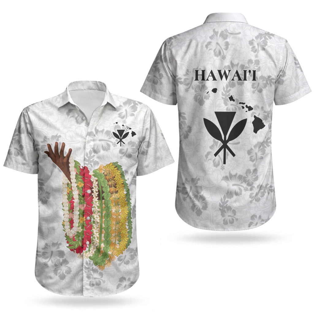 Hawaii Lei Kamehameha Couples Matching Off Shoulder Short Dress and Hawaiian Shirt Ke'oke'o Seamless Pattern Hibiscus Flower LT9 - Polynesian Pride