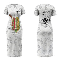 Hawaii Lei Kamehameha Couples Matching Short Sleeve Bodycon Dress and Long Sleeve Button Shirt Ke'oke'o Seamless Pattern Hibiscus Flower LT9 - Polynesian Pride