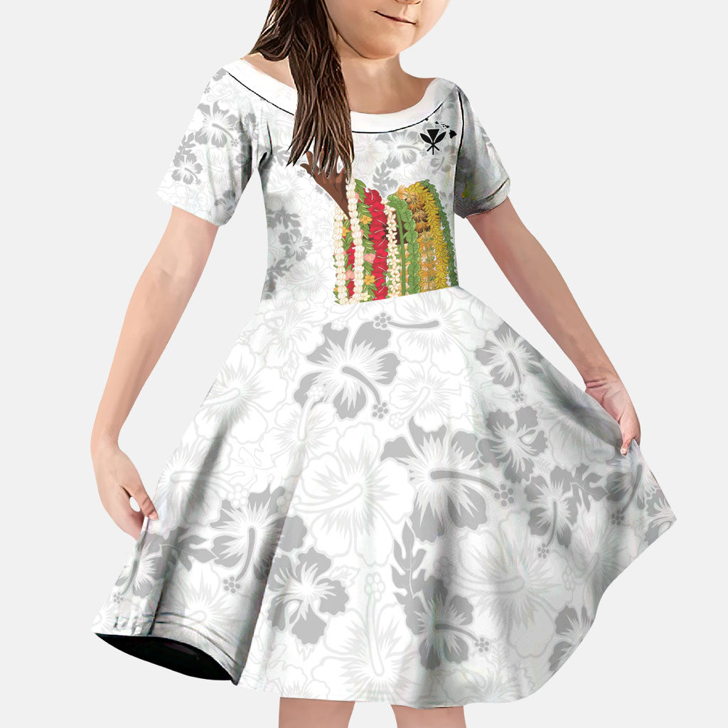 Hawaii Lei Kamehameha Family Matching Summer Maxi Dress and Hawaiian Shirt Ke'oke'o Seamless Pattern Hibiscus Flower LT9 Daughter's Dress White - Polynesian Pride