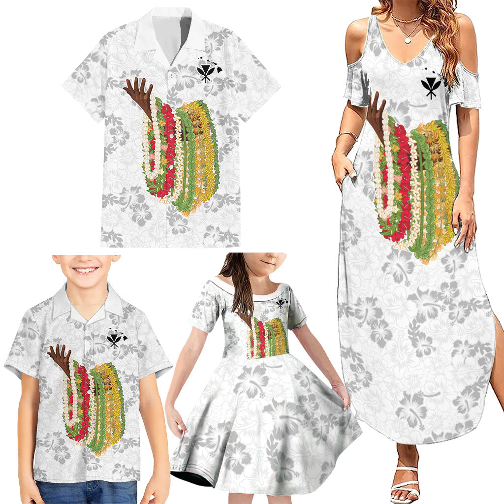 Hawaii Lei Kamehameha Family Matching Summer Maxi Dress and Hawaiian Shirt Ke'oke'o Seamless Pattern Hibiscus Flower LT9 - Polynesian Pride