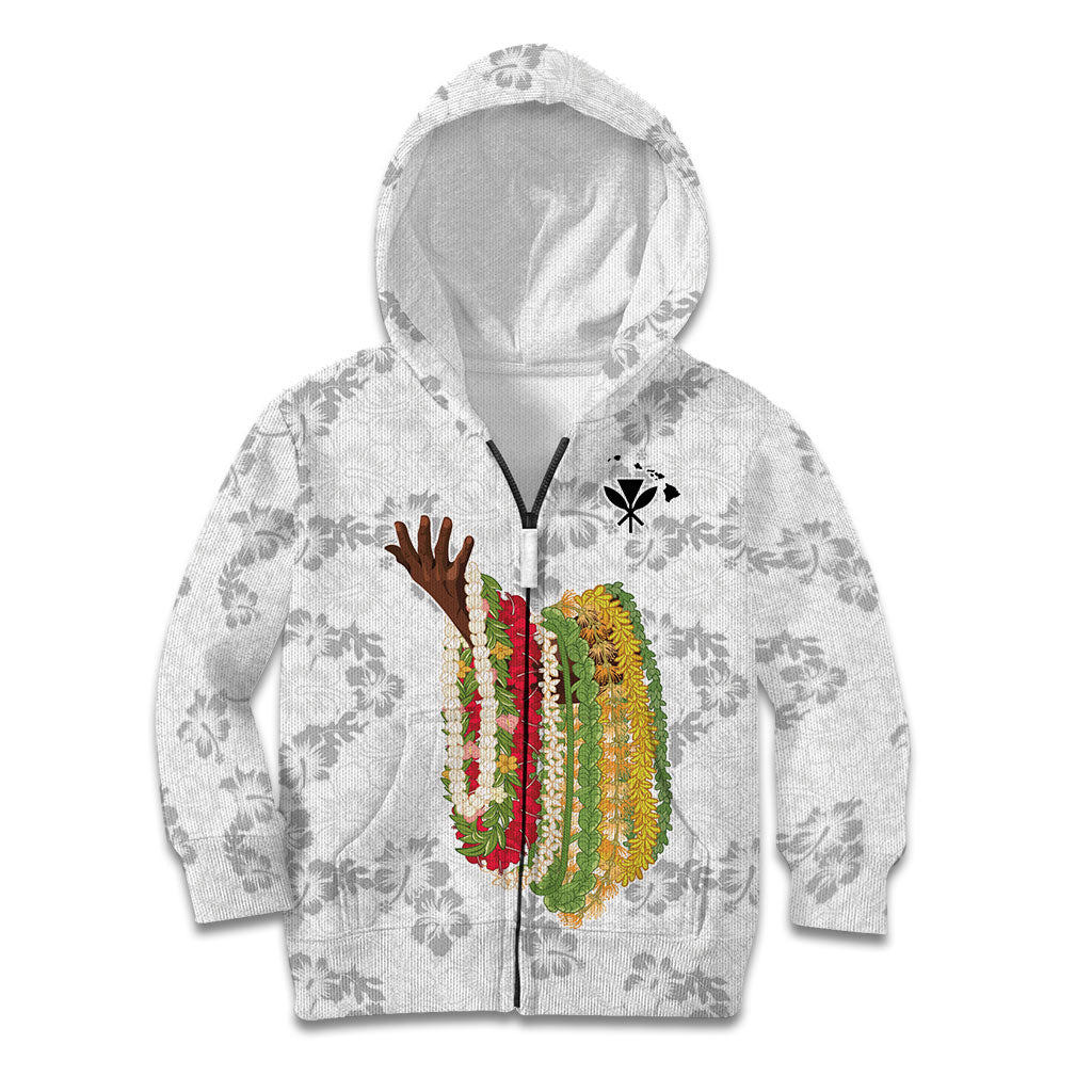 Hawaii Lei Kamehameha Kid Hoodie Ke'oke'o Seamless Pattern Hibiscus Flower LT9 Zip Hoodie White - Polynesian Pride