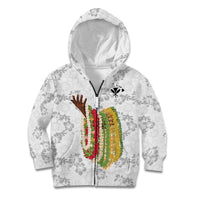 Hawaii Lei Kamehameha Kid Hoodie Ke'oke'o Seamless Pattern Hibiscus Flower LT9 Zip Hoodie White - Polynesian Pride