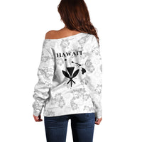Hawaii Lei Kamehameha Off Shoulder Sweater Ke'oke'o Seamless Pattern Hibiscus Flower LT9 - Polynesian Pride