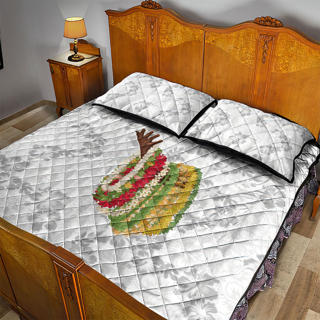 Hawaii Lei Kamehameha Quilt Bed Set Ke'oke'o Seamless Pattern Hibiscus Flower LT9 - Polynesian Pride