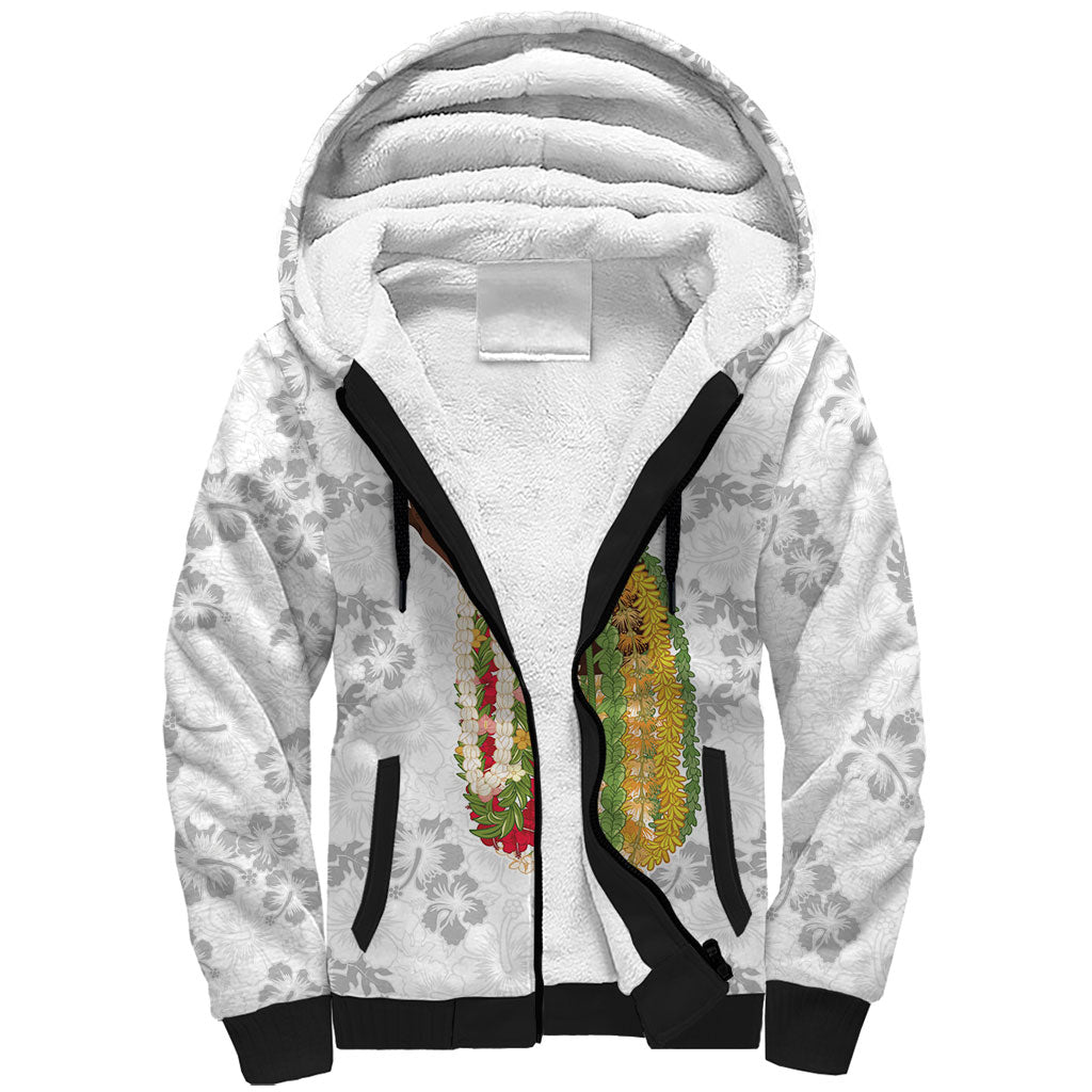 Hawaii Lei Kamehameha Sherpa Hoodie Ke'oke'o Seamless Pattern Hibiscus Flower