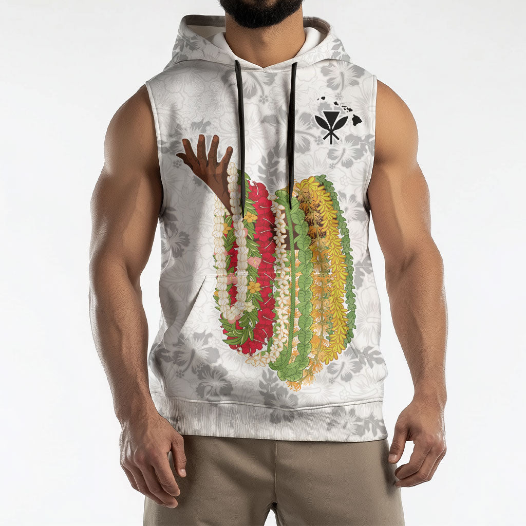 Hawaii Lei Kamehameha Sleeveless Hoodie Ke'oke'o Seamless Pattern Hibiscus Flower