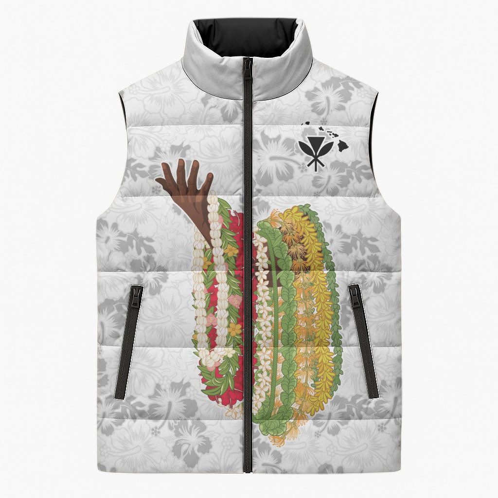 Hawaii Lei Kamehameha Sleeveless Puffer Jacket Ke'oke'o Seamless Pattern Hibiscus Flower