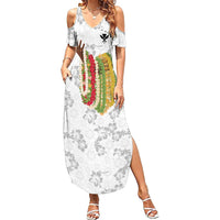 Hawaii Lei Kamehameha Summer Maxi Dress Ke'oke'o Seamless Pattern Hibiscus Flower