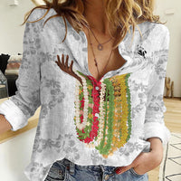 Hawaii Lei Kamehameha Women Casual Shirt Ke'oke'o Seamless Pattern Hibiscus Flower
