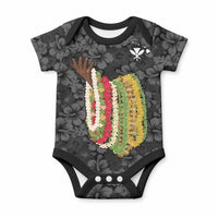 Hawaii Lei Kamehameha Baby Onesie Ele'ele Seamless Pattern Hibiscus Flower LT9 Black - Polynesian Pride