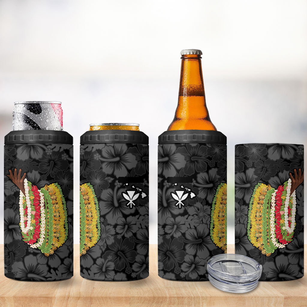 Hawaii Lei Kamehameha 4 in 1 Can Cooler Tumbler Ele'ele Seamless Pattern Hibiscus Flower