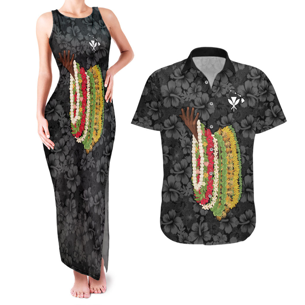 Hawaii Lei Kamehameha Couples Matching Tank Maxi Dress and Hawaiian Shirt Ele'ele Seamless Pattern Hibiscus Flower