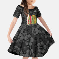 Hawaii Lei Kamehameha Family Matching Mermaid Dress and Hawaiian Shirt Ele'ele Seamless Pattern Hibiscus Flower LT9 Daughter's Dress Black - Polynesian Pride