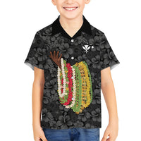Hawaii Lei Kamehameha Family Matching Mermaid Dress and Hawaiian Shirt Ele'ele Seamless Pattern Hibiscus Flower LT9 Son's Shirt Black - Polynesian Pride