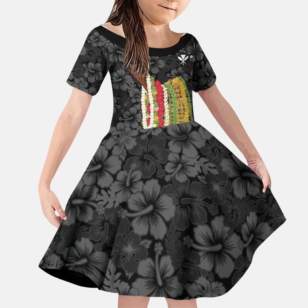 Hawaii Lei Kamehameha Family Matching Off Shoulder Maxi Dress and Hawaiian Shirt Ele'ele Seamless Pattern Hibiscus Flower