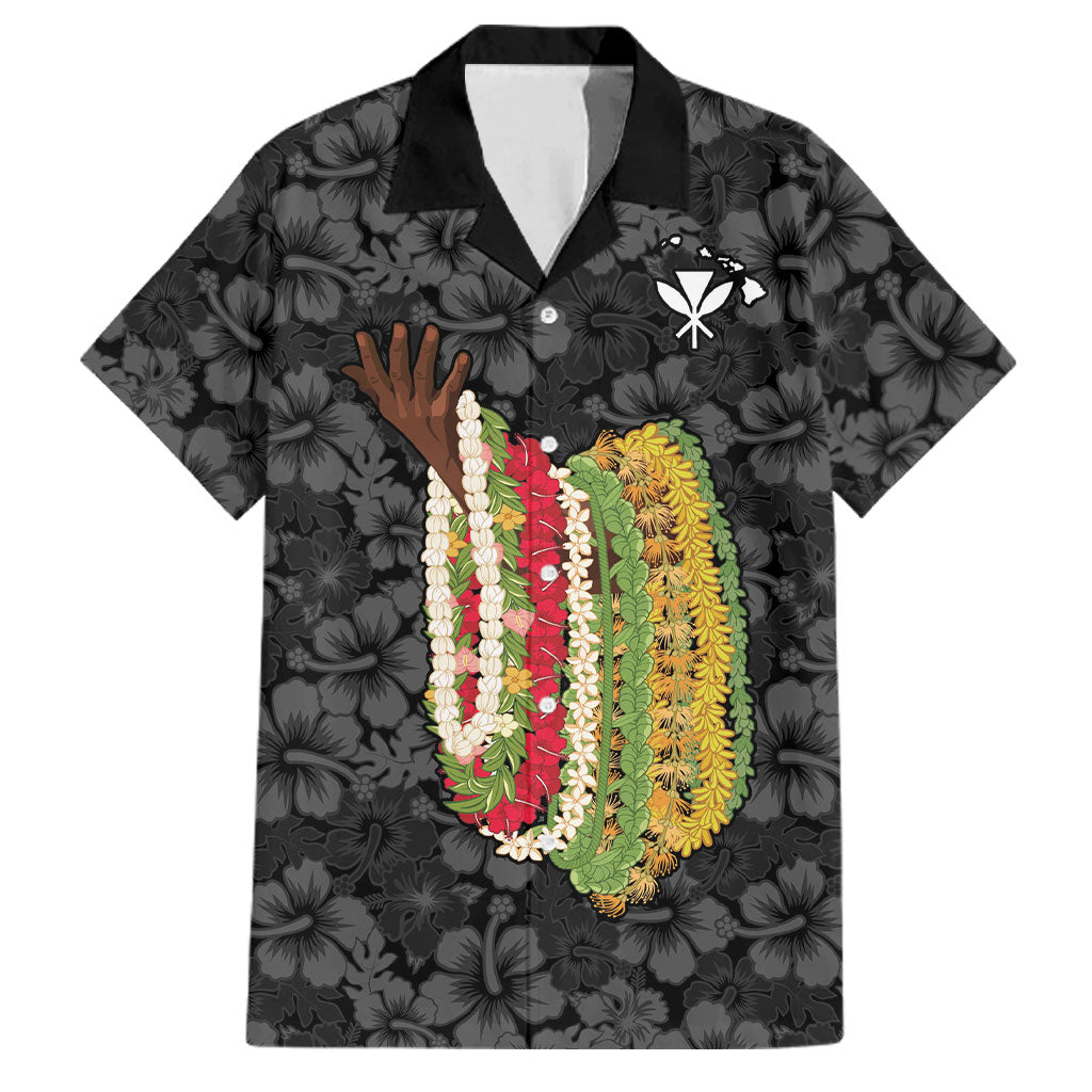 Hawaii Lei Kamehameha Family Matching Short Sleeve Bodycon Dress and Hawaiian Shirt Ele'ele Seamless Pattern Hibiscus Flower LT9 Dad's Shirt - Short Sleeve Black - Polynesian Pride