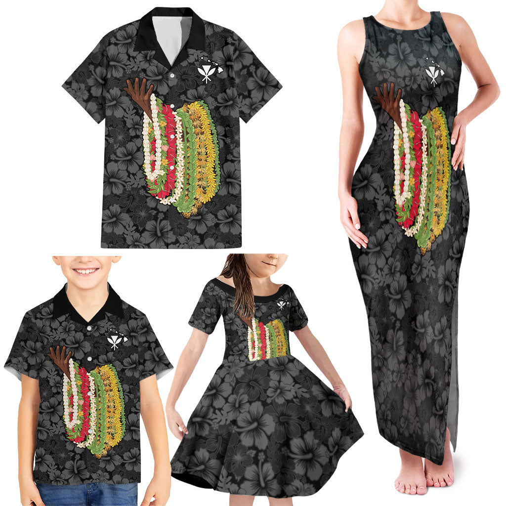 Hawaii Lei Kamehameha Family Matching Tank Maxi Dress and Hawaiian Shirt Ele'ele Seamless Pattern Hibiscus Flower