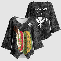 Hawaii Lei Kamehameha Kimono Sleeve Blouse Ele'ele Seamless Pattern Hibiscus Flower