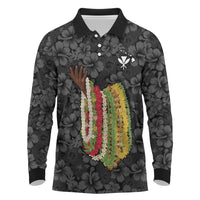 Hawaii Lei Kamehameha Long Sleeve Polo Shirt Ele'ele Seamless Pattern Hibiscus Flower