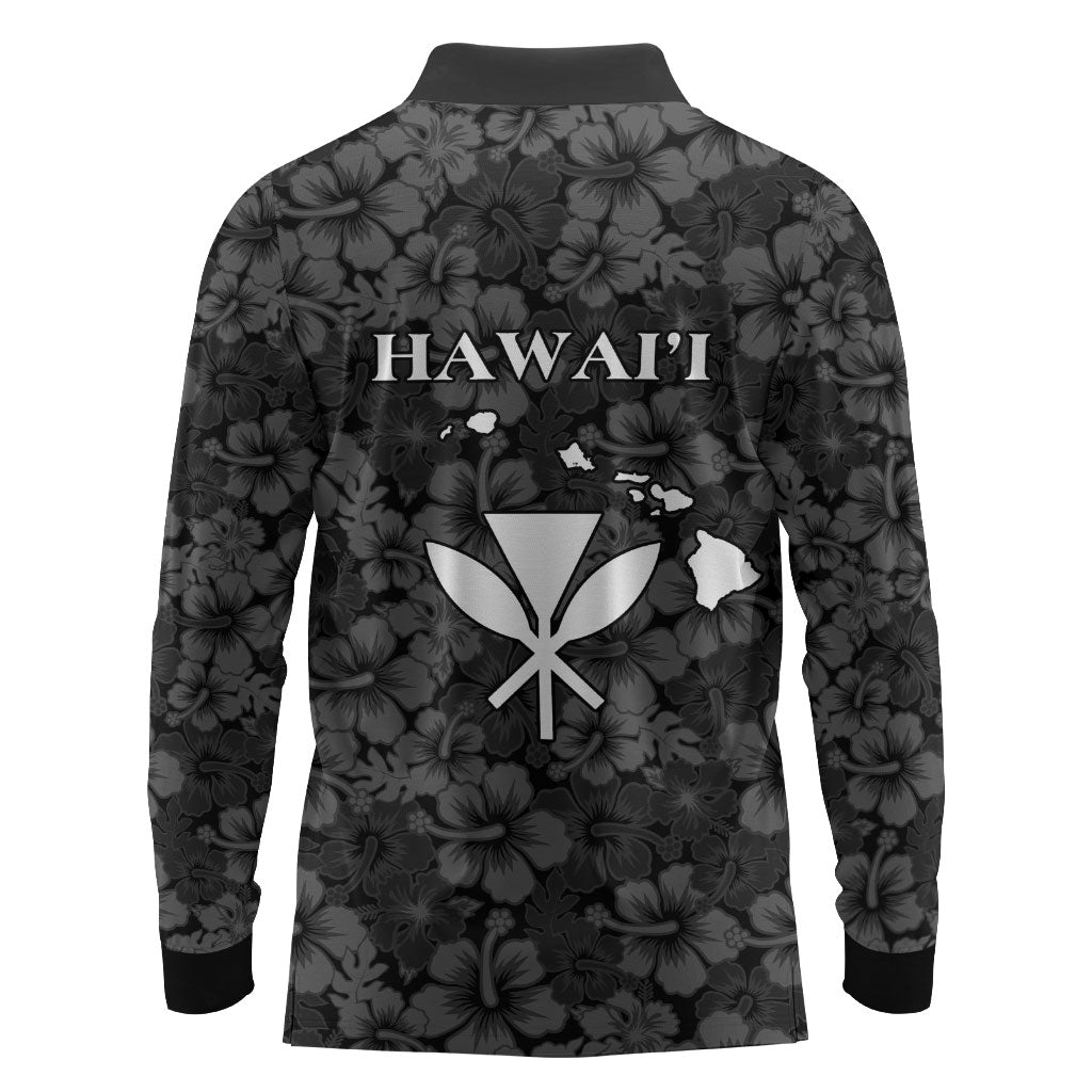 Hawaii Lei Kamehameha Long Sleeve Polo Shirt Ele'ele Seamless Pattern Hibiscus Flower