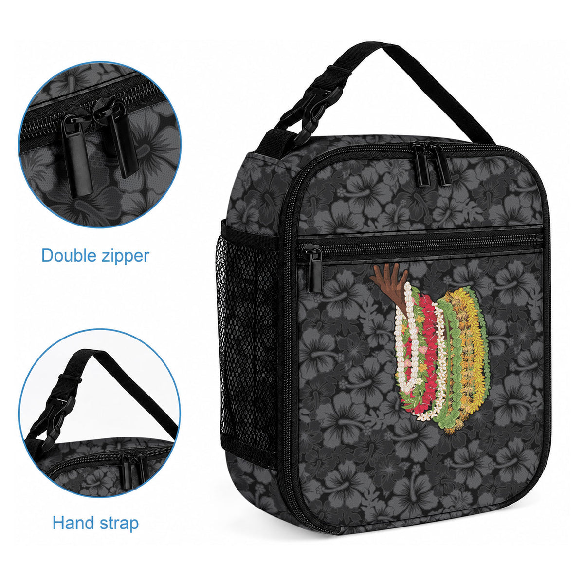 Hawaii Lei Kamehameha Lunch Bag Ele'ele Seamless Pattern Hibiscus Flower LT9 - Polynesian Pride