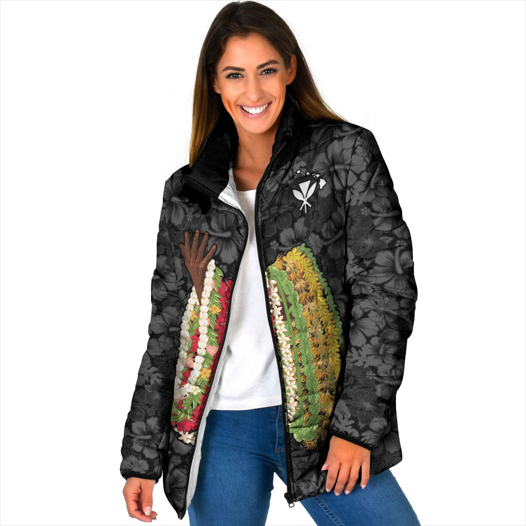 Hawaii Lei Kamehameha Padded Jacket Ele'ele Seamless Pattern Hibiscus Flower