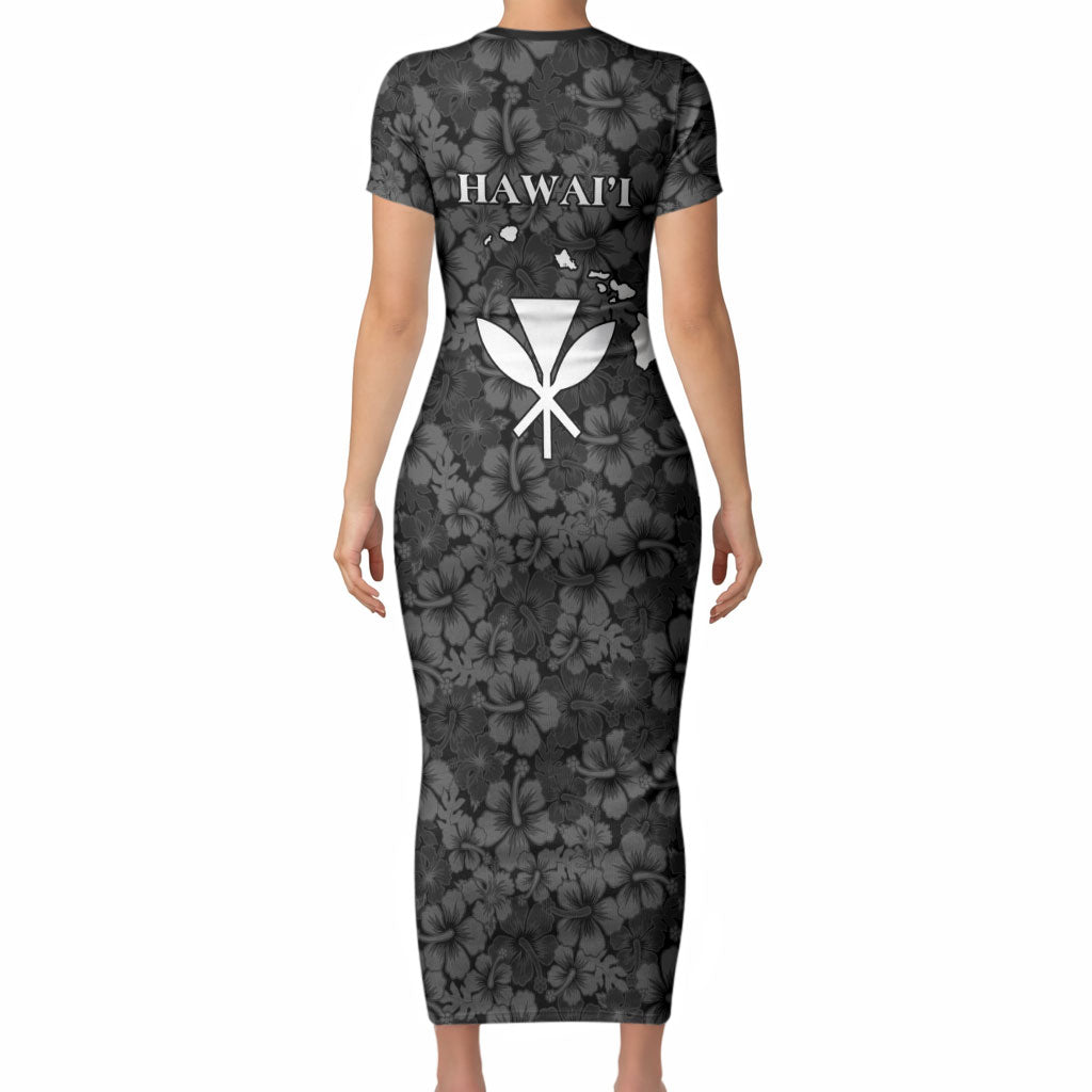 Hawaii Lei Kamehameha Short Sleeve Bodycon Dress Ele'ele Seamless Pattern Hibiscus Flower LT9 - Polynesian Pride