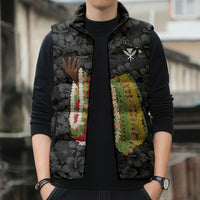 Hawaii Lei Kamehameha Sleeveless Puffer Jacket Ele'ele Seamless Pattern Hibiscus Flower