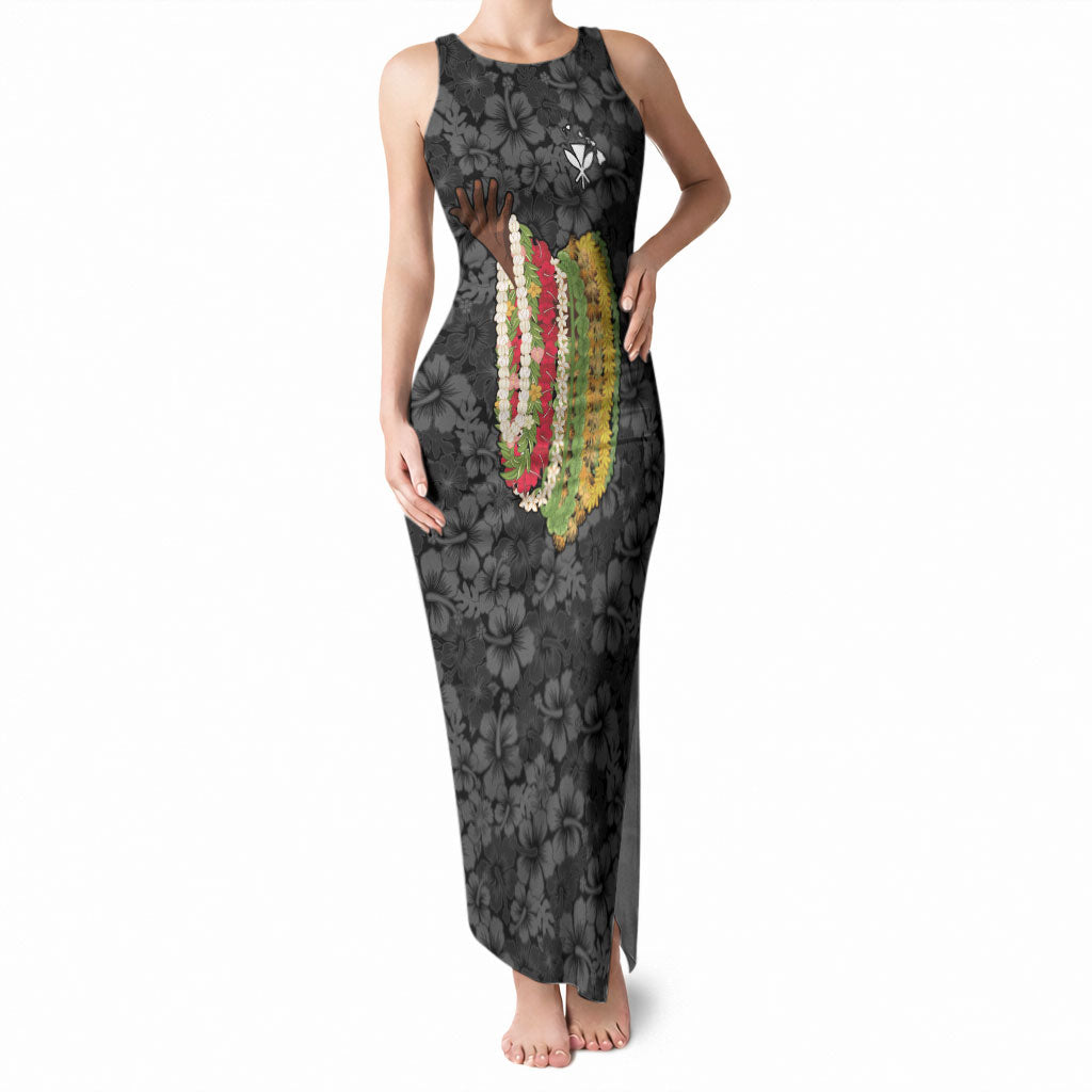 Hawaii Lei Kamehameha Tank Maxi Dress Ele'ele Seamless Pattern Hibiscus Flower LT9 Women Black - Polynesian Pride