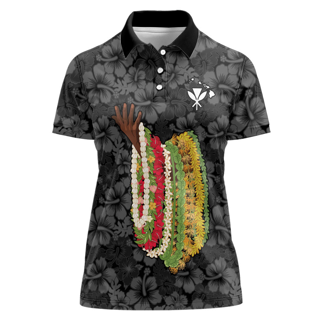 Hawaii Lei Kamehameha Women Polo Shirt Ele'ele Seamless Pattern Hibiscus Flower