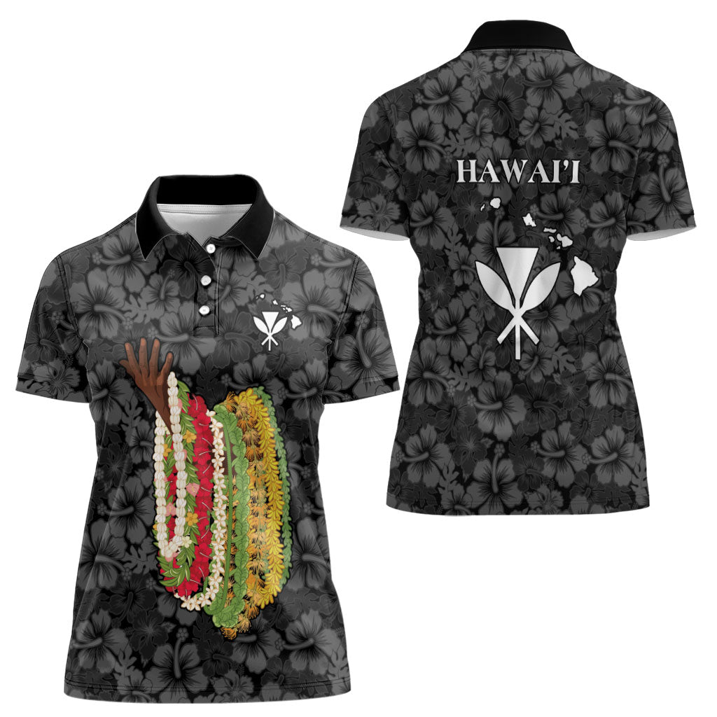 Hawaii Lei Kamehameha Women Polo Shirt Ele'ele Seamless Pattern Hibiscus Flower