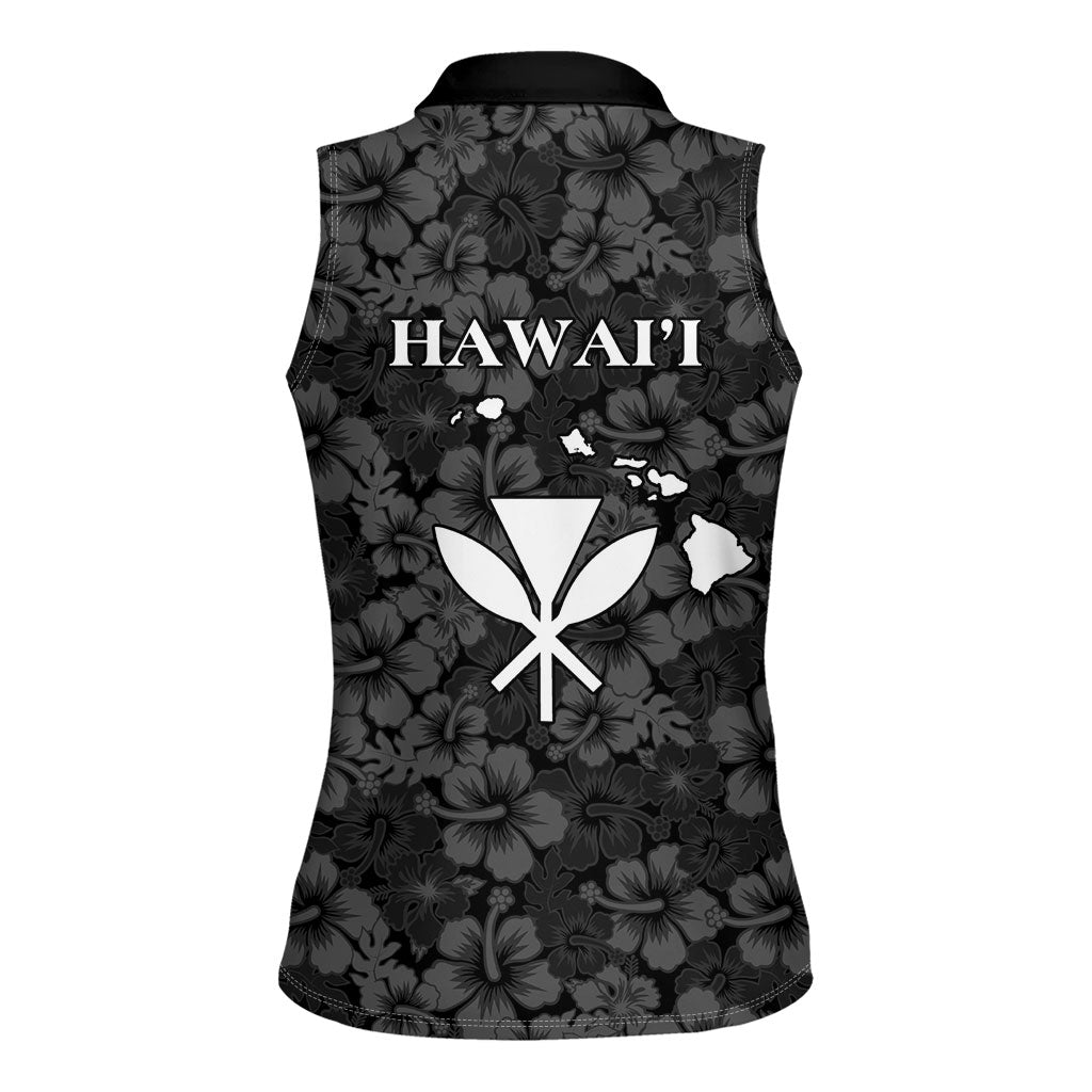 Hawaii Lei Kamehameha Women Sleeveless Polo Shirt Ele'ele Seamless Pattern Hibiscus Flower LT9 - Polynesian Pride