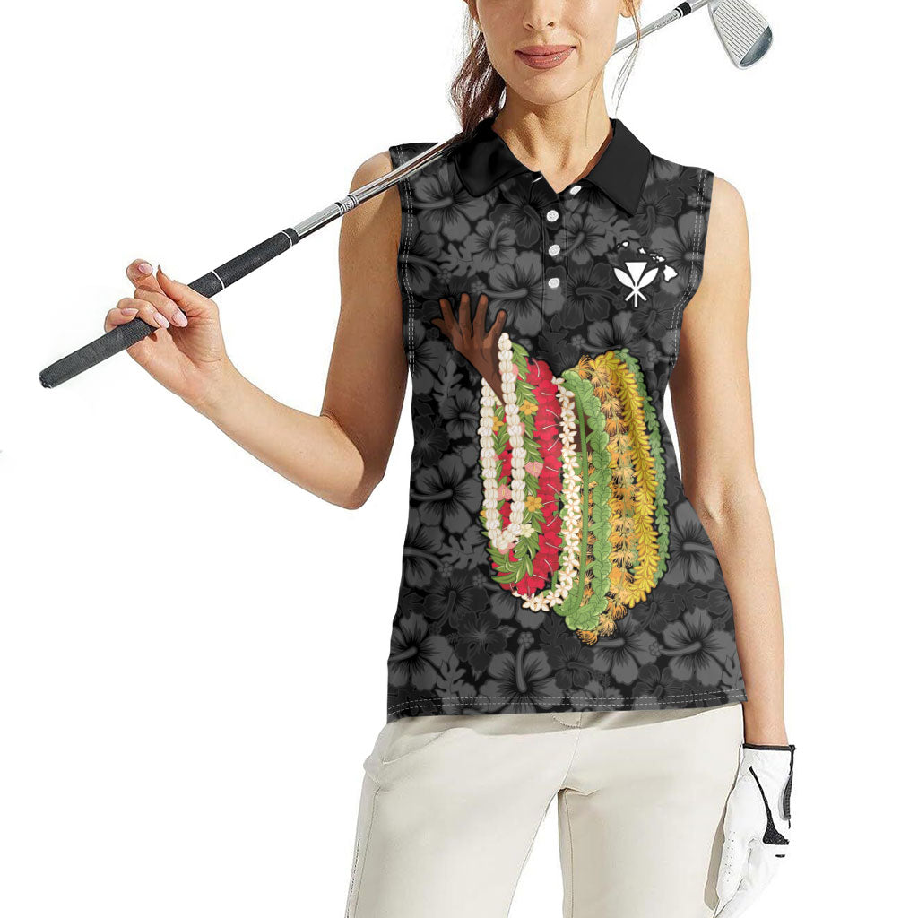 Hawaii Lei Kamehameha Women Sleeveless Polo Shirt Ele'ele Seamless Pattern Hibiscus Flower LT9 - Polynesian Pride
