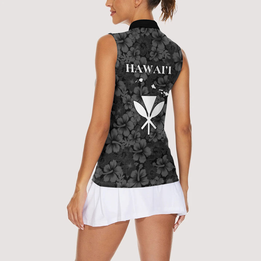 Hawaii Lei Kamehameha Women Sleeveless Polo Shirt Ele'ele Seamless Pattern Hibiscus Flower LT9 - Polynesian Pride