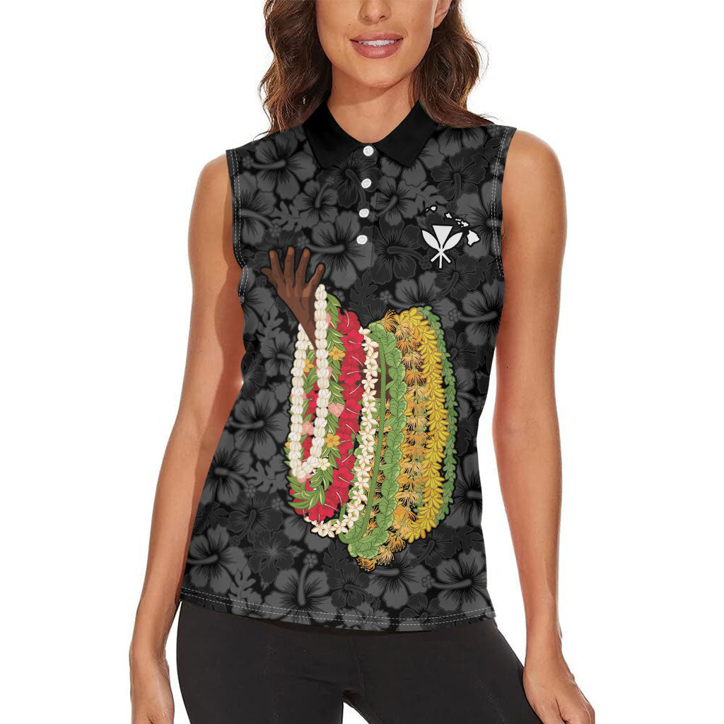 Hawaii Lei Kamehameha Women Sleeveless Polo Shirt Ele'ele Seamless Pattern Hibiscus Flower LT9 - Polynesian Pride