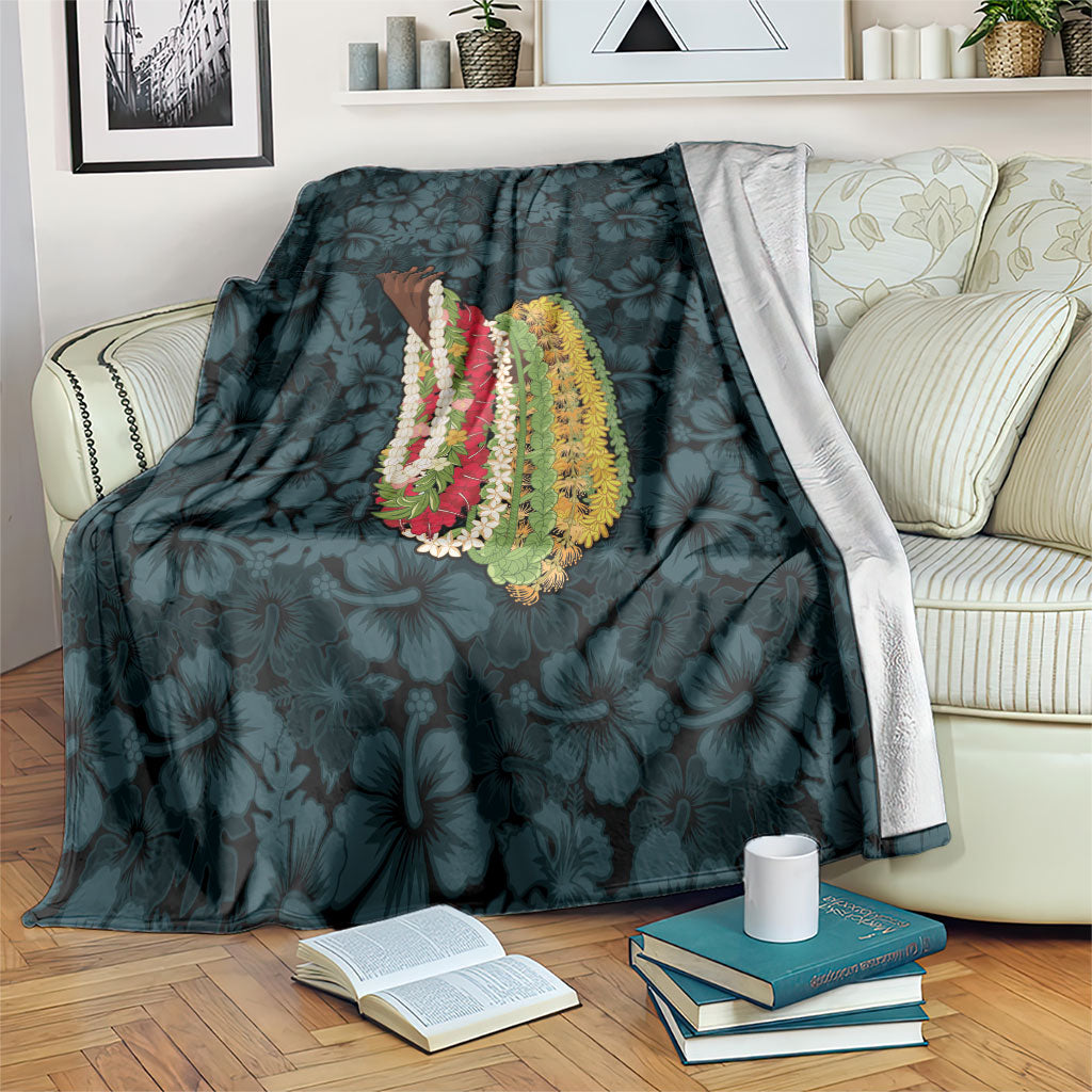 Hawaii Lei Kamehameha Blanket Uliuli Seamless Pattern Hibiscus Flower LT9 Blue - Polynesian Pride