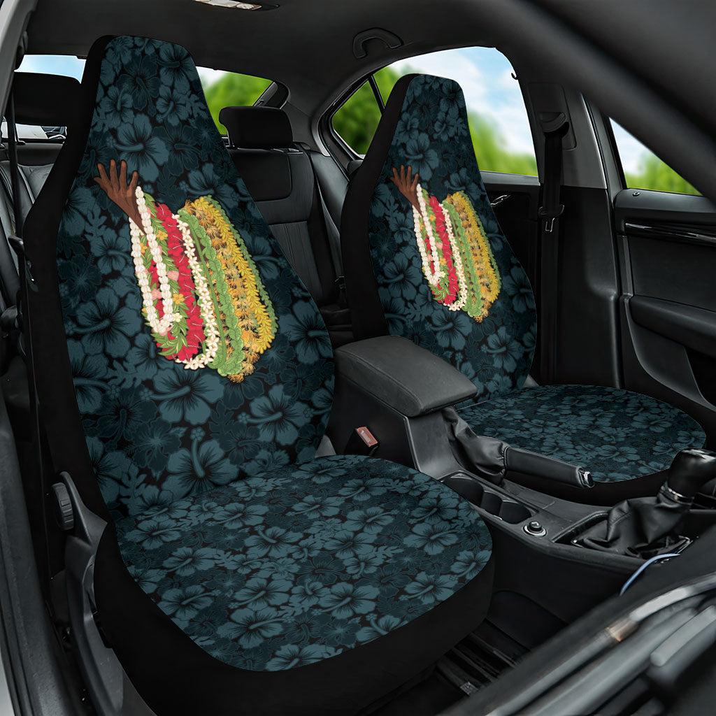Hawaii Lei Kamehameha Car Seat Cover Uliuli Seamless Pattern Hibiscus Flower LT9 One Size Blue - Polynesian Pride