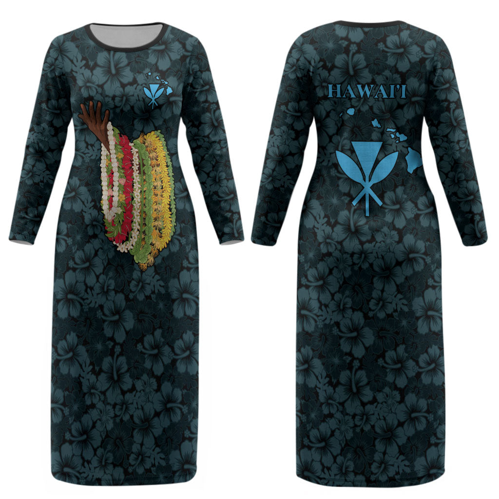 Hawaii Lei Kamehameha Couples Matching Long Sleeve Bodycon Dress and Hawaiian Shirt Uliuli Seamless Pattern Hibiscus Flower LT9 - Polynesian Pride