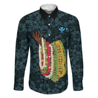 Hawaii Lei Kamehameha Family Matching Off The Shoulder Long Sleeve Dress and Hawaiian Shirt Uliuli Seamless Pattern Hibiscus Flower LT9 Dad's Shirt - Long Sleeve Blue - Polynesian Pride