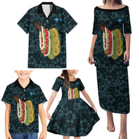 Hawaii Lei Kamehameha Family Matching Puletasi and Hawaiian Shirt Uliuli Seamless Pattern Hibiscus Flower