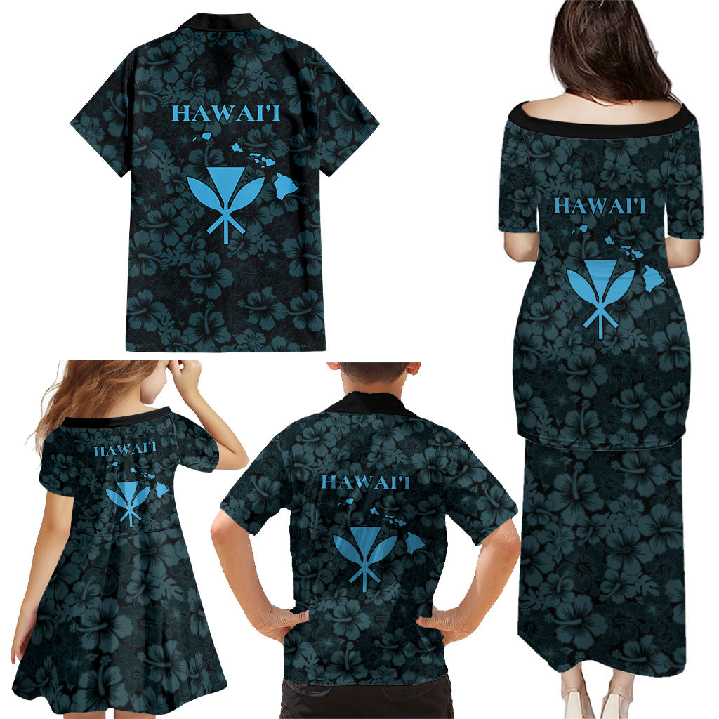 Hawaii Lei Kamehameha Family Matching Puletasi and Hawaiian Shirt Uliuli Seamless Pattern Hibiscus Flower