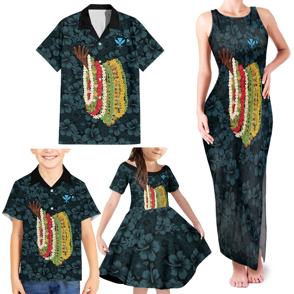 Hawaii Lei Kamehameha Family Matching Tank Maxi Dress and Hawaiian Shirt Uliuli Seamless Pattern Hibiscus Flower LT9 - Polynesian Pride